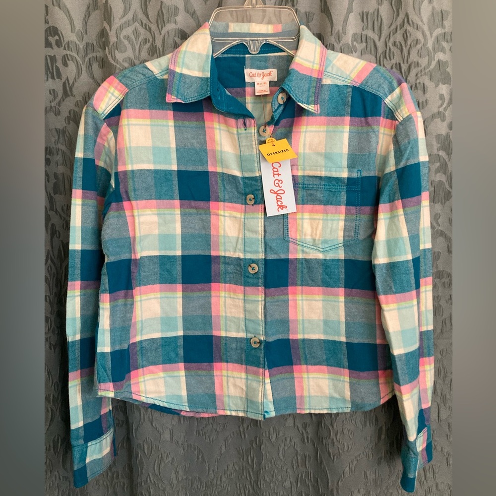 Cat & Jack | NWT Girls Plaid Button Down Long Sleeve Shirt - Picture 2 of 5